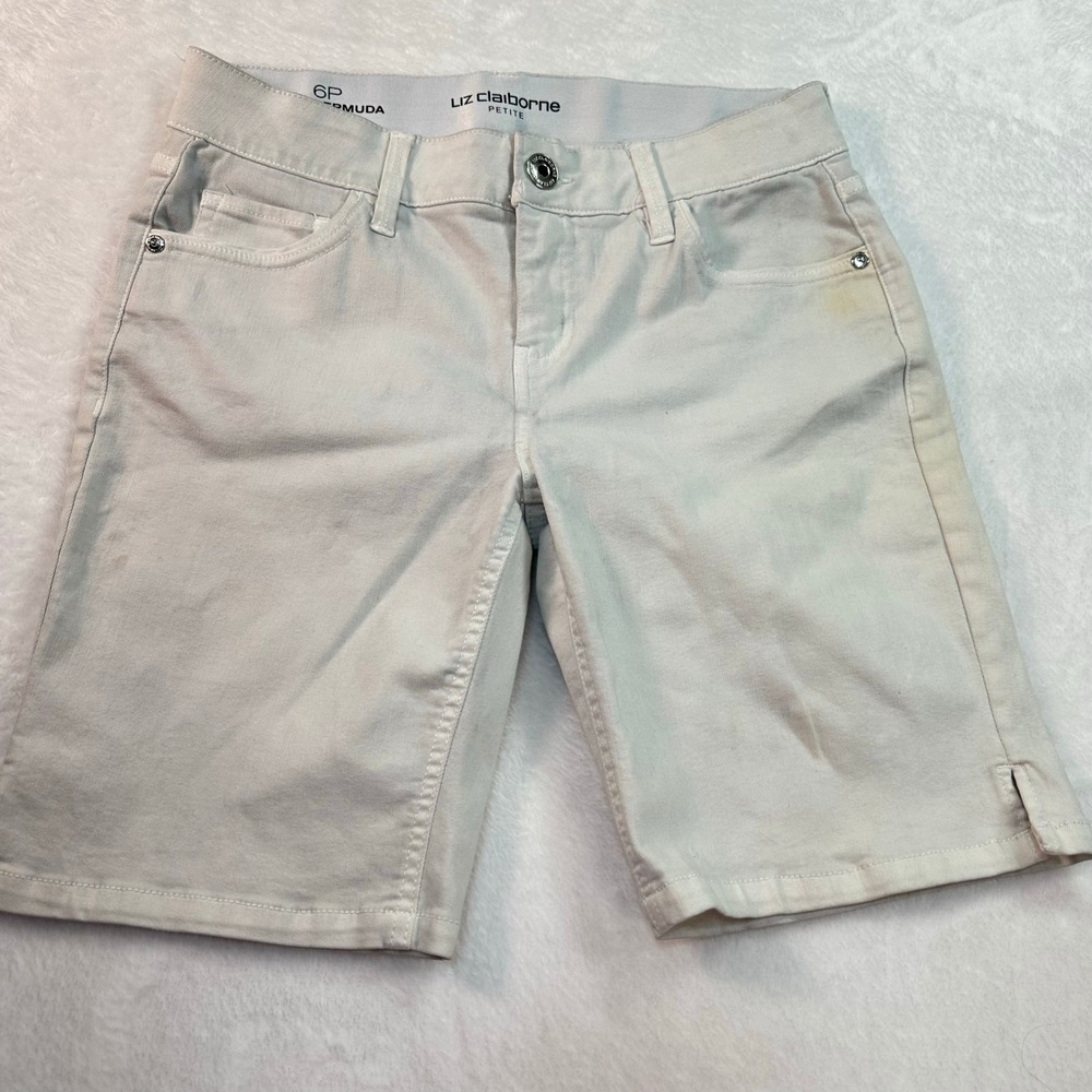 Liz Claiborne Bermuda Women 6P White Classic Petite Stretch Cotton‎ Blend Shorts
